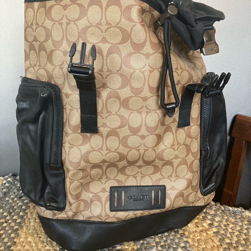 Coach Tan and Black Monogram Backpack